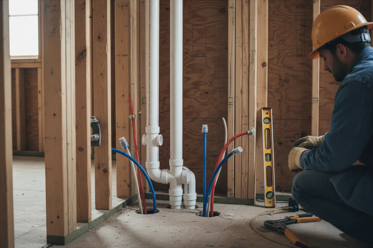 Drain and supply rough-in during Sump Pump Repair in Garrison